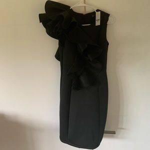 NY&C Black Ruffled Sheath Dress, XS